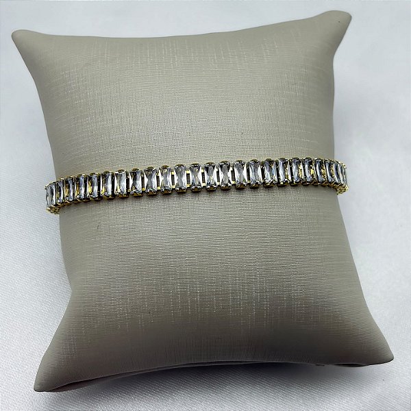 Pulseira Riviera Zircônia Baguete Dourada