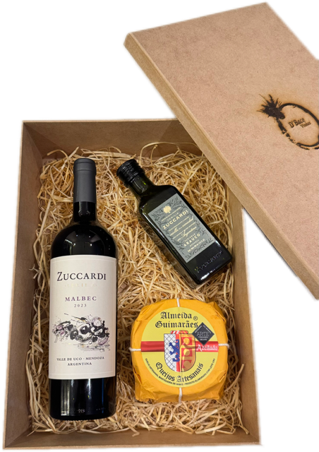 Box Caixa com Vinho Zuccardi Série A 2023, Azeite e Queijo Artesanal