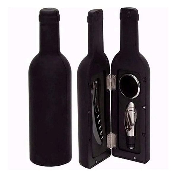Kit de Vinho em Formato de Garrafa com 4 Peças