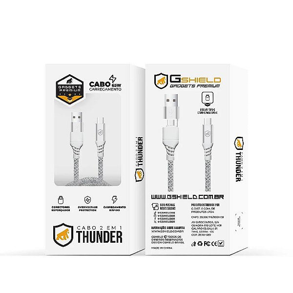 Cabo Thunder 65w 2 em 1 Gorila Shield