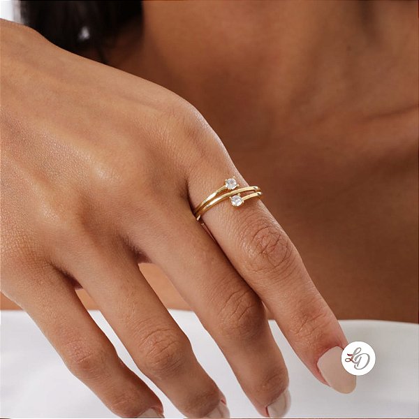 Anel banho de ouro FIOS COM ZIRCÔNIA INCOLOR