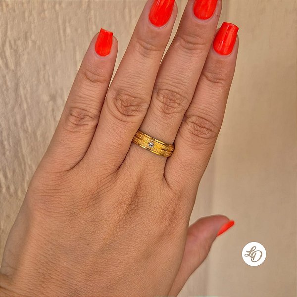 Anel aço inox ESTILO ALIANÇA GOLD BRILHO