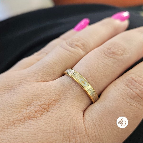 Anel aço inox PAI NOSSO GOLD