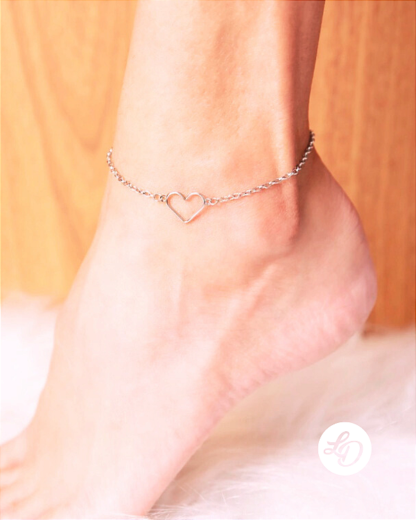 Tornozeleira aço inox FIO DE AÇO CORAÇÃO