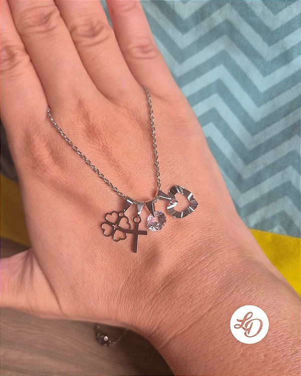 Colar aço inox KIT QUE ACOMPANHA OS 4 PINGENTES AMULETOS