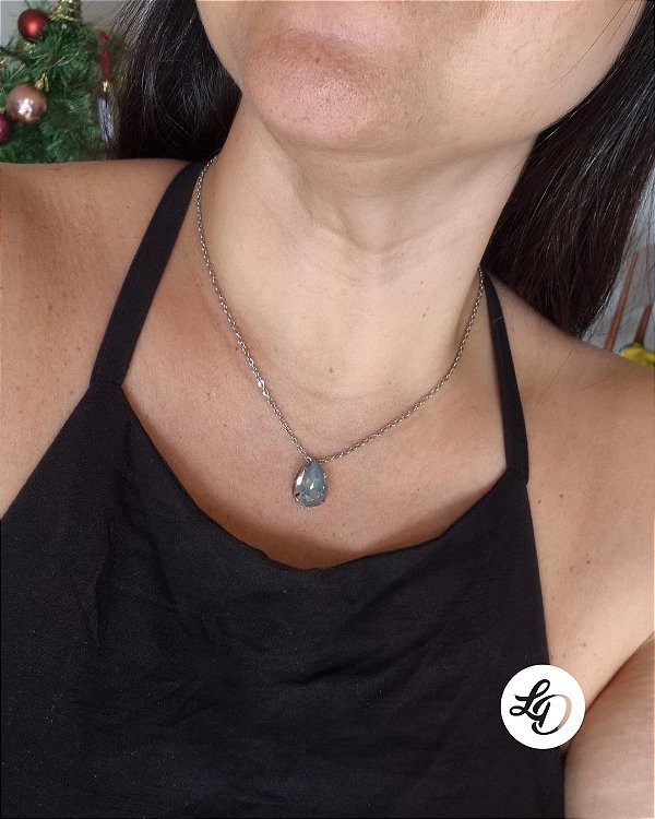 Colar aço inox OVAL PEDRA FURTACOR CINZA