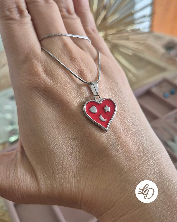 Colar aço inox CORAÇÃO RED DETALHES