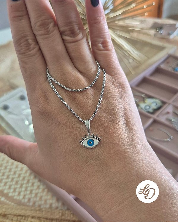 COLAR aço inox CORDÃO COM PINGENTE OLHO GREGO
