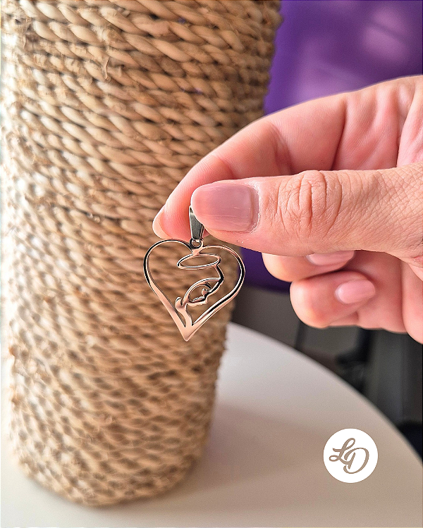 PINGENTE AÇO INOX NOSSA SENHORA APARECIDA CORAÇÃO