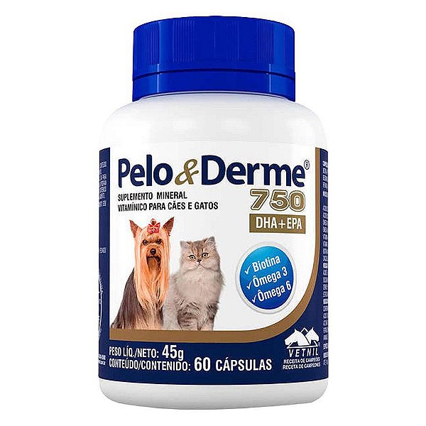 Pelo & Derme 750 Mg 60 Cápsulas - Vetnil