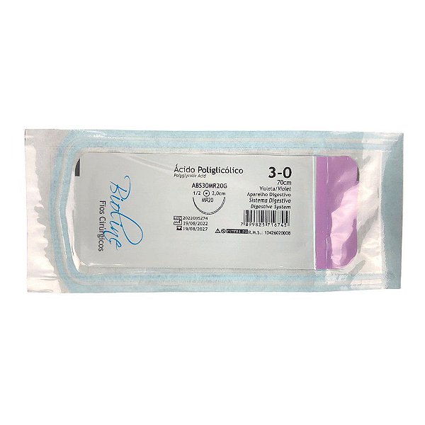 ABS - Fio Ácido Poliglicólico Nº 3-0 70 cm 1/2 R 2,0 cm Unitário - Bioline