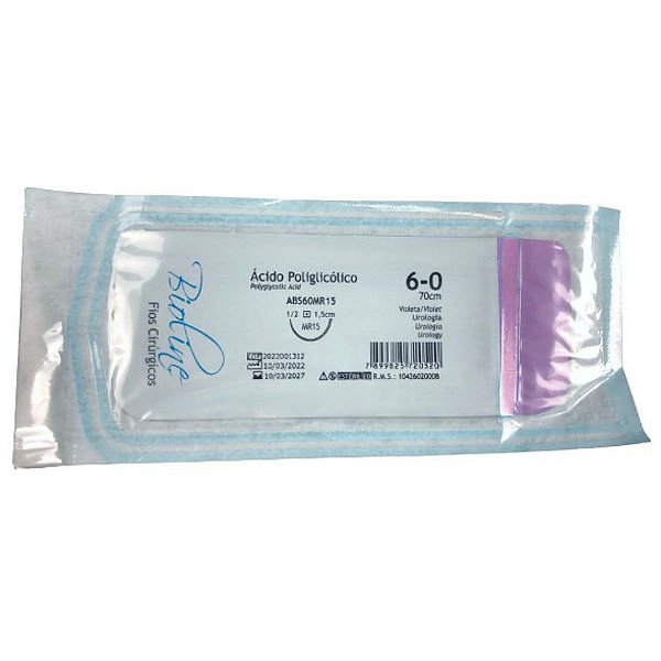 ABS - Fio Ácido Poliglicólico Nº 6-0 70 cm 1/2 R 1,5 cm Unitário - Bioline