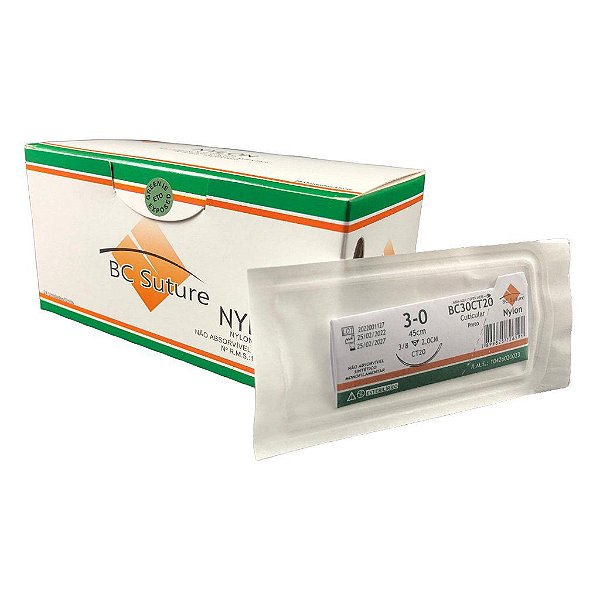 Fio Nylon Nº 3-0 45 cm 3/8 T 2,0 cm - BC Suture