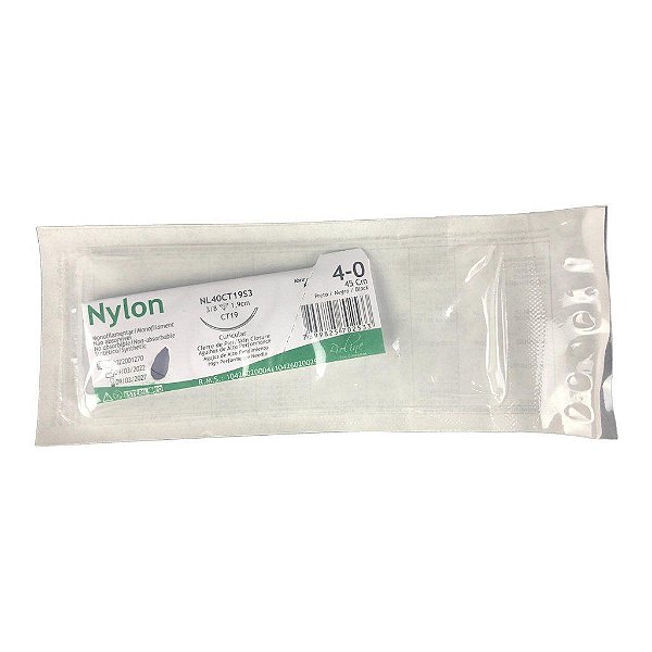 NL - Fio Nylon Nº 4-0 45 cm 3/8 T 1,9 cm Unitário - Bioline