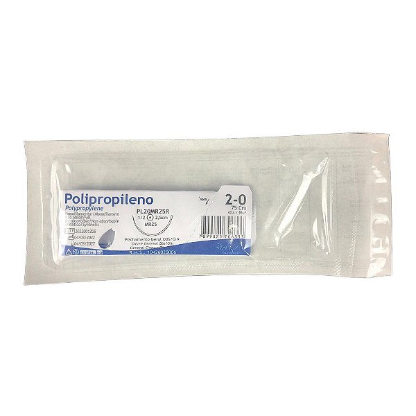 PL - Fio Polipropileno Nº 2-0 75 cm 1/2 R 2,5 cm Unitário - Bioline