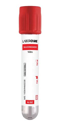 Tubo De Vidro Para Coleta A Vácuo Siliconizado 4 mL 100 Unidades - Laborcare