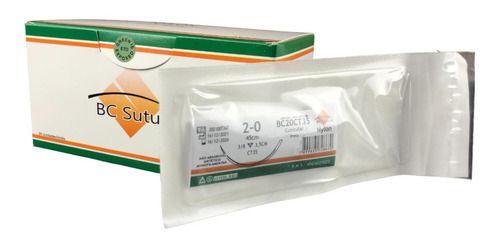 Fio de Sutura Nylon Nº 2-0 45 cm 3/8 T 3,5 cm 24 Und - BC Suture