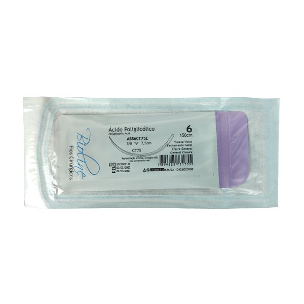 ABS - Fio Ácido Poliglicólico Nº 6 150 cm 3/8 T 7,5 cm Unitário - Bioline