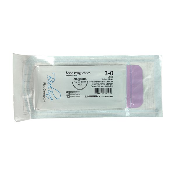 ABS - Fio Ácido Poliglicólico Nº 3-0 70 cm 1/2 R 2,5 cm Unitário - Bioline