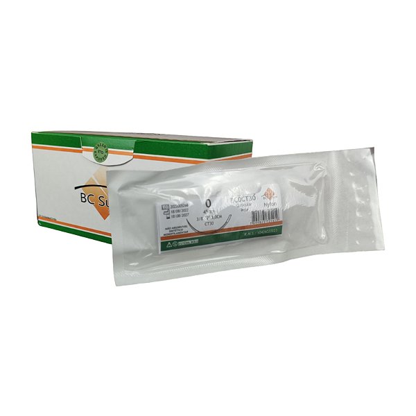 Fio Nylon Nº 0 45 cm 3/8 T 3,0 cm Caixa Com 24 Unidades - BC Suture