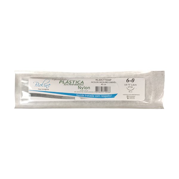 NL - Fio Nylon Nº 6-0 45 cm 3/8 T 1,6 cm Unitário - Bioline