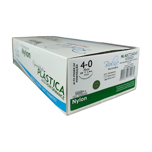 NL - Fio Nylon Nº 4-0 70 cm 3/8 T 2,4 cm Caixa Com 24 Unidades - Bioline