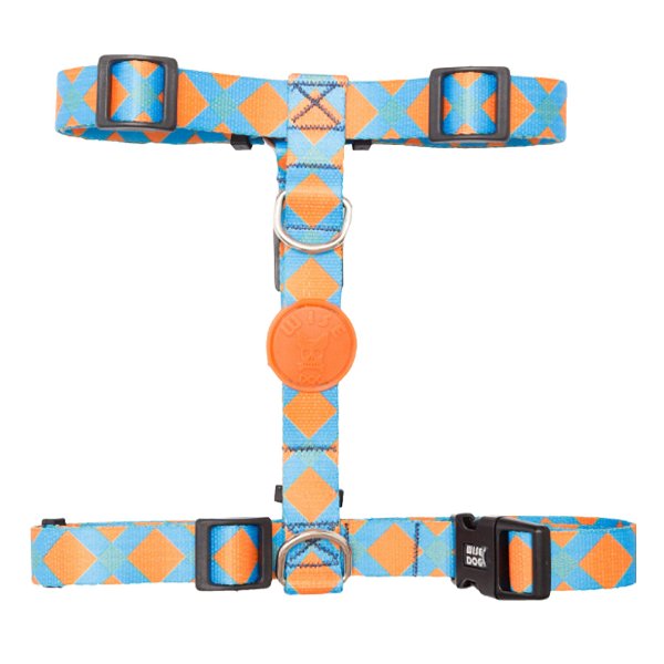 Coleira Peitoral H Com Guia Tamanho M Azul Com Laranja - Wise Dog