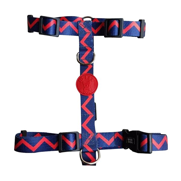 Coleira Peitoral H Com Guia Tamanho M Azul Com Vermelho - Wise Dog