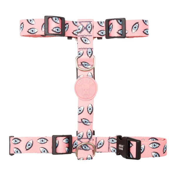 Coleira Peitoral H Com Guia Tamanho M Rosa Com Estampa - Wise Dog