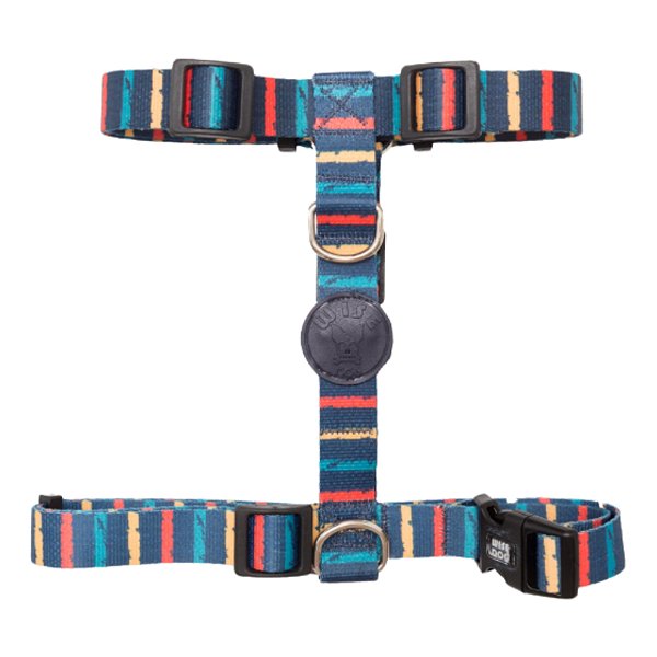 Coleira Peitoral H Com Guia Tamanho M Azul Com Listras - Wise Dog