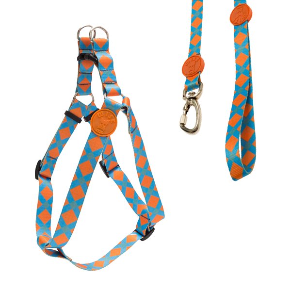 Coleira Peitoral Americano + Guia Tamanho P Azul Com Laranja - Wise Dog