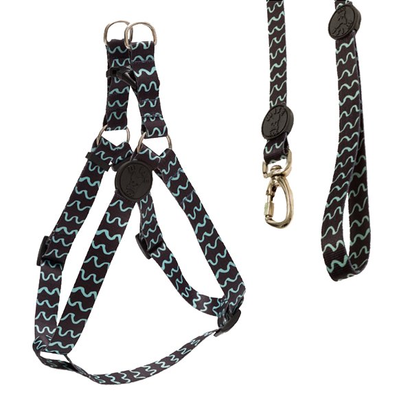 Coleira Peitoral Americano + Guia Tamanho P Preto Com Azul - Wise Dog