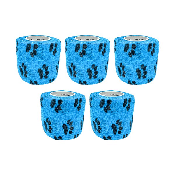 Atadura Elástica Autoaderente Azul Claro Com Patinhas 5 cm x 4,5 mt Kit Com 5 Unidades