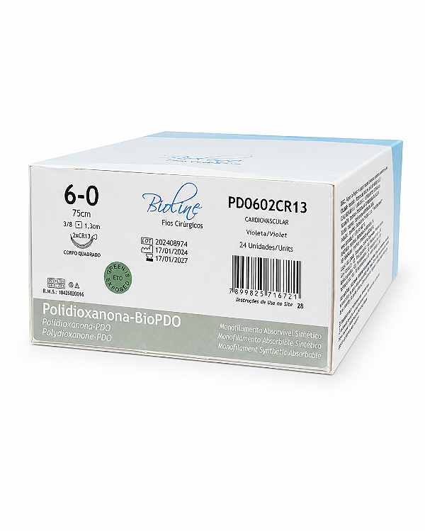 Pdo Fio Polidioxanona Nº 6 75 Cm 3/8 Q 1,3 Cm Caixa Com 24 Unidades - Bioline