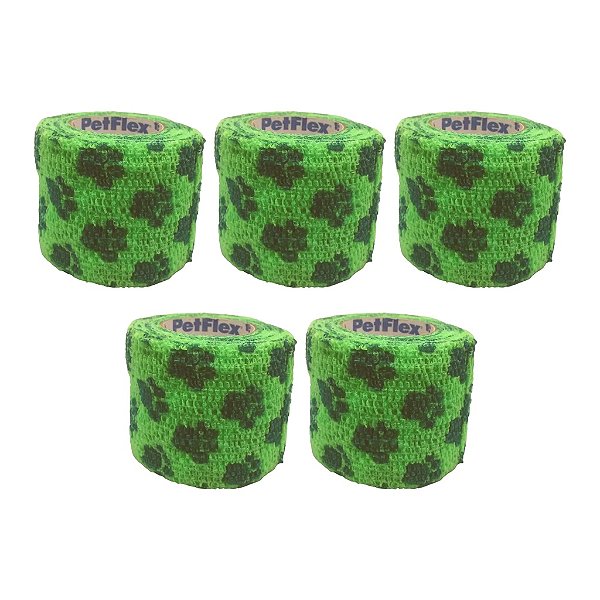 Atadura Elástica Autoaderente Verde Com Patinhas 5 cm x 4,5 mt Kit Com 5 Unidades - Syrvet