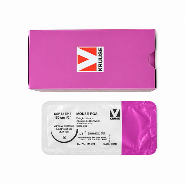 Fio de Sutura USP 6 PGA Ácido Poliglicólico 150 cm Ag. 48 mm 1/2 Caixa Com 12 Unidades - Kruuse
