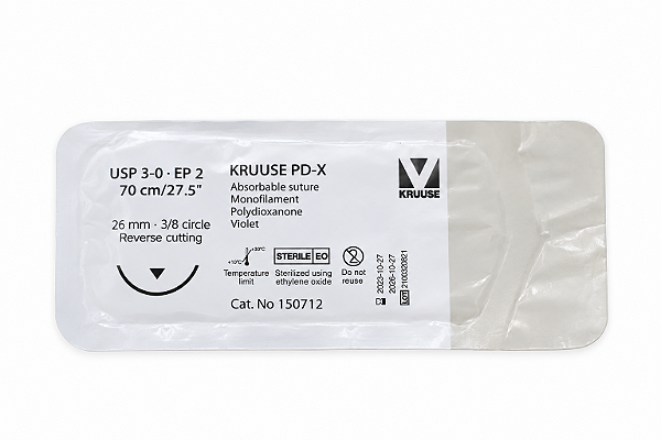 Fio de Sutura USP 3-0 PDX Polidioxanona 70 cm Ag. 26 mm 3/8 Unitário - Kruuse