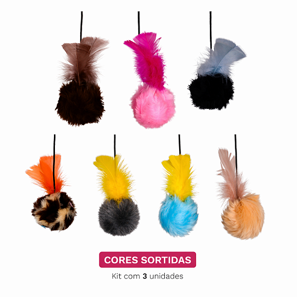 Refil de pompom com penas divertidas para gatos cores sortidas