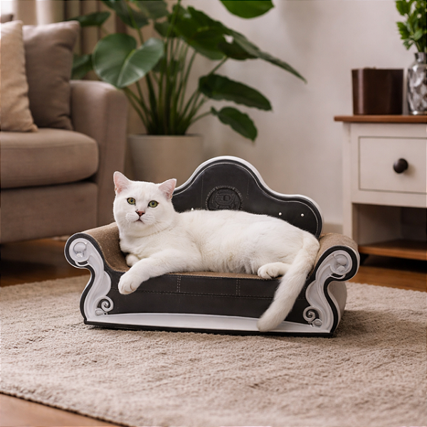 Sofá Arranhador para Gatos Premium | Cama Pet + Arranhador Papelão Resistente | Anti Estresse Gato Luxo