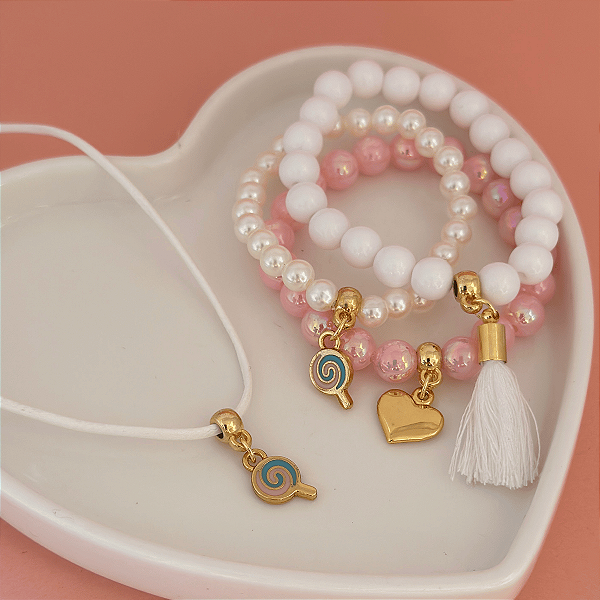 Conj Colar Fio E Pulseiras Jardim Flores