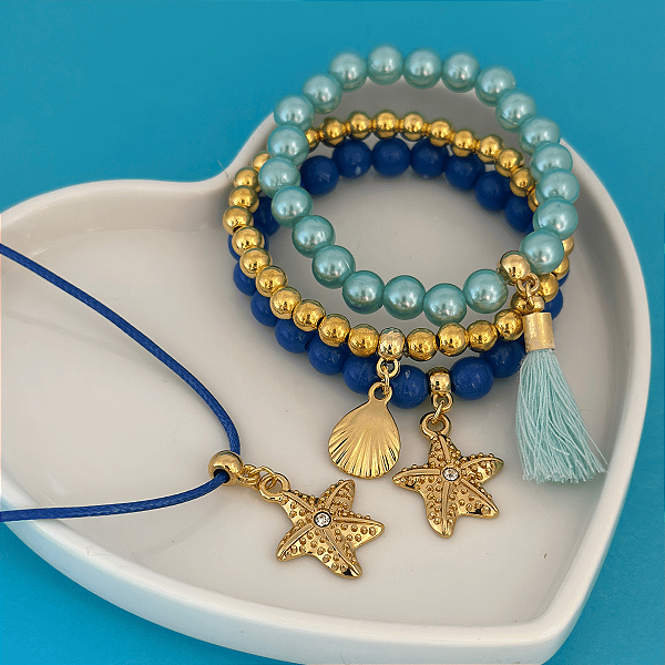 Conj Colar Fio E Pulseiras Fundo Do Mar