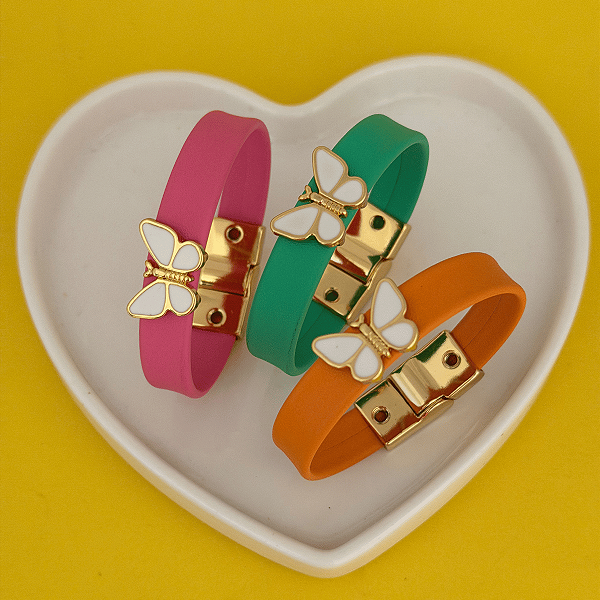 Pulseira Fecho Imã Borboleta Resina