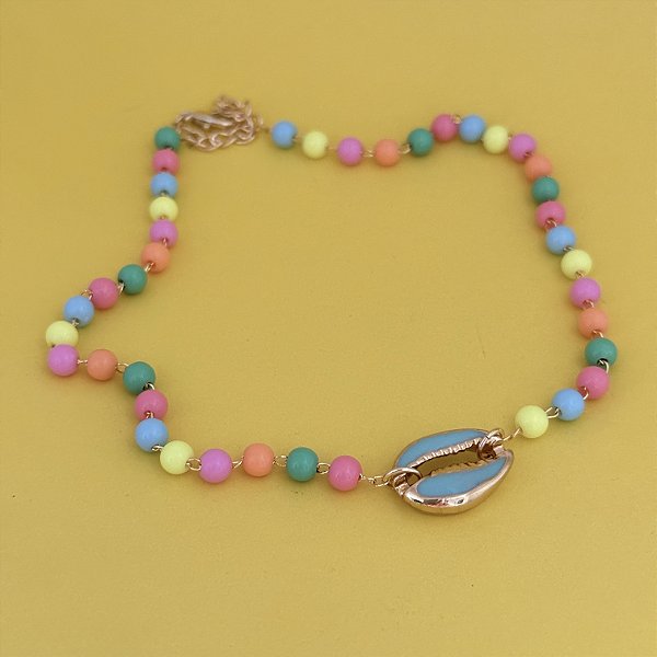 Choker 30cm Corrente Bolinha Colorida Buzio
