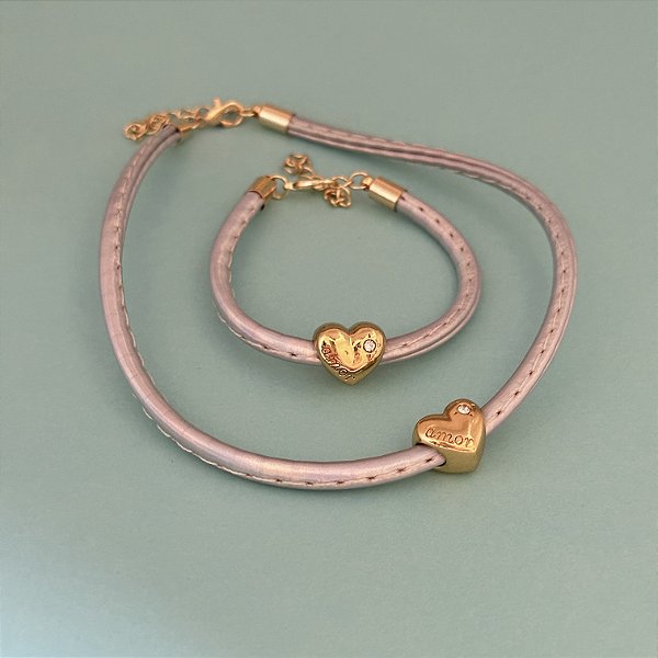 Conj Choker E Pulseira Metalizado Coração
