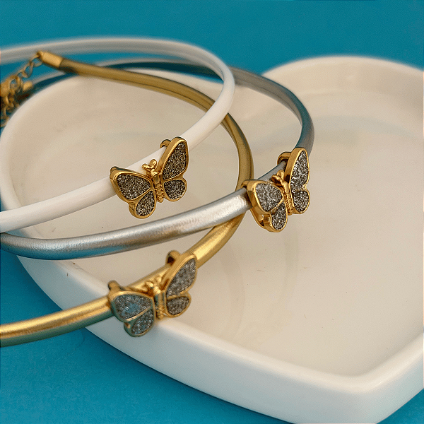 Choker 30Cm Borboleta Resina Glitter