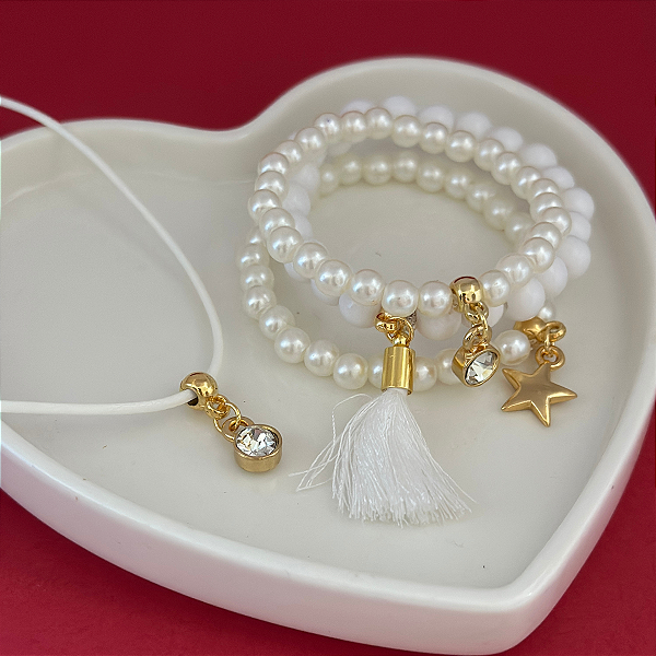 Conj Colar Fio com 3 Pulseiras Ano Novo