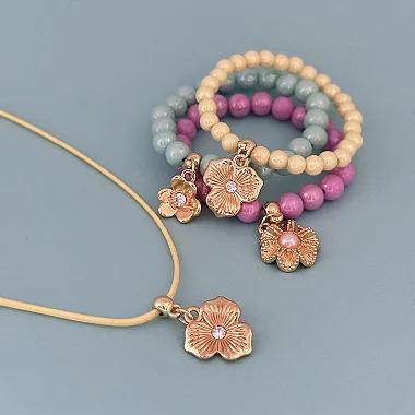 Conj Colar Fio E Pulseira Flores Encanto