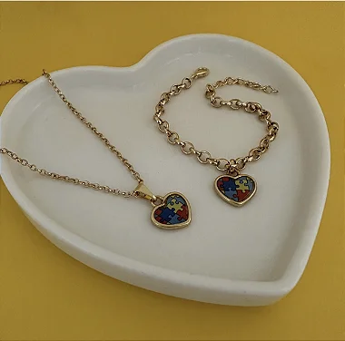 Conj Colar E Pulseira Coração Autista