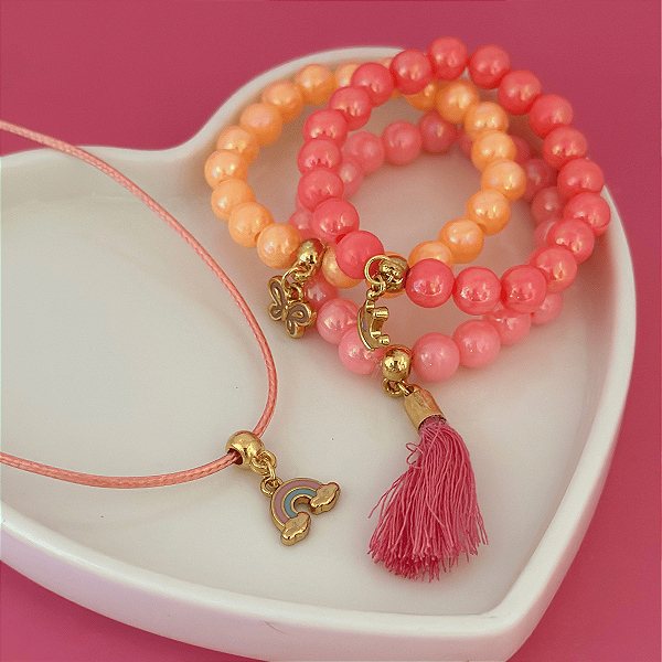 Conj Colar Fio E Pulseiras Jardim Princesa