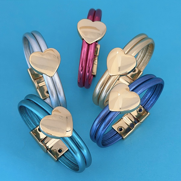 Pulseira Fecho Imã Metalizada Coração Dourado